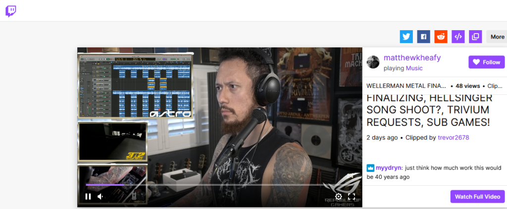 reivium's matt heafy performing on twitch