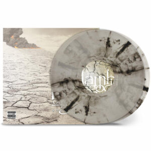 Album cover, white with a vinyl showing cracks